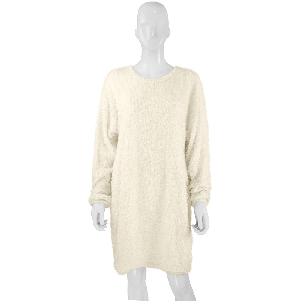 Damen Kuscheliges Oversize Plüsch-Kleid mit Rundhalsausschnitt Shop Nory