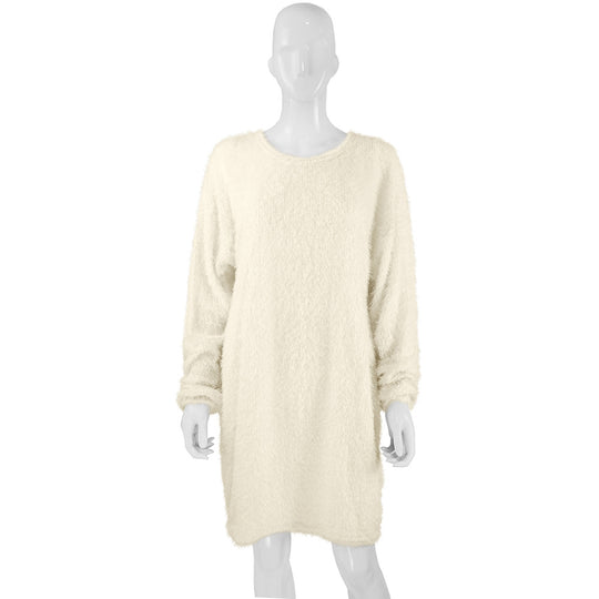 Damen Kuscheliges Oversize Plüsch-Kleid mit Rundhalsausschnitt Shop Nory