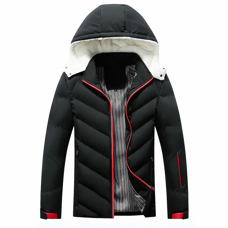 Herren Wattierte Kapuzenjacke mit Kunstfellbesatz, Steppung und Reißverschlusstaschen Shop Nory