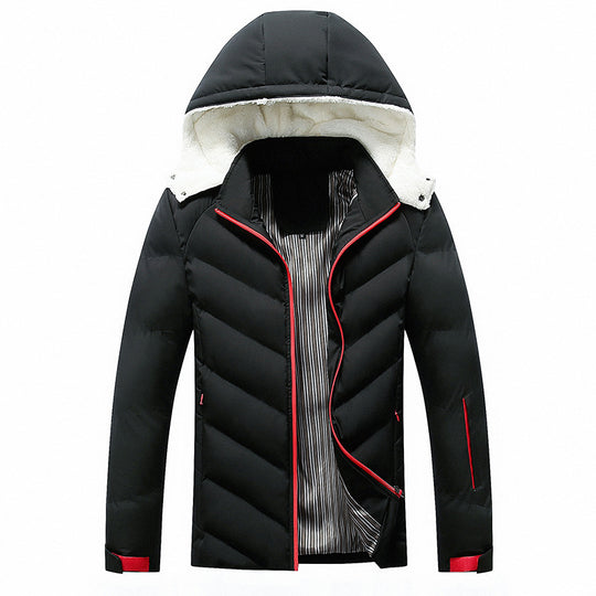 Herren Wattierte Kapuzenjacke mit Kunstfellbesatz, Steppung und Reißverschlusstaschen Shop Nory