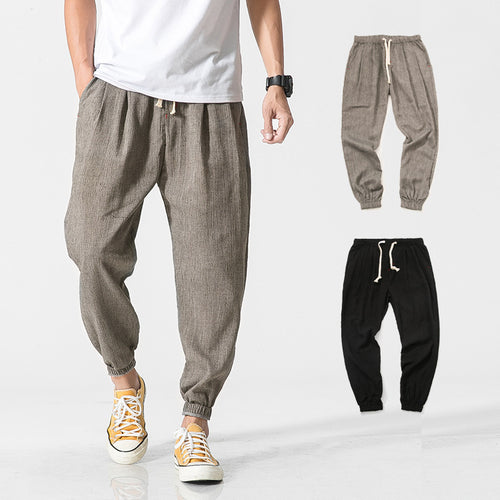 Herren leichte Leinenhose mit Tunnelzug und elastischen Bündchen Shop Nory