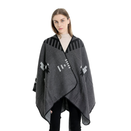 Damen Jacquard-Ruana-Umhang mit geometrischem Muster und Wendefinish Shop Nory