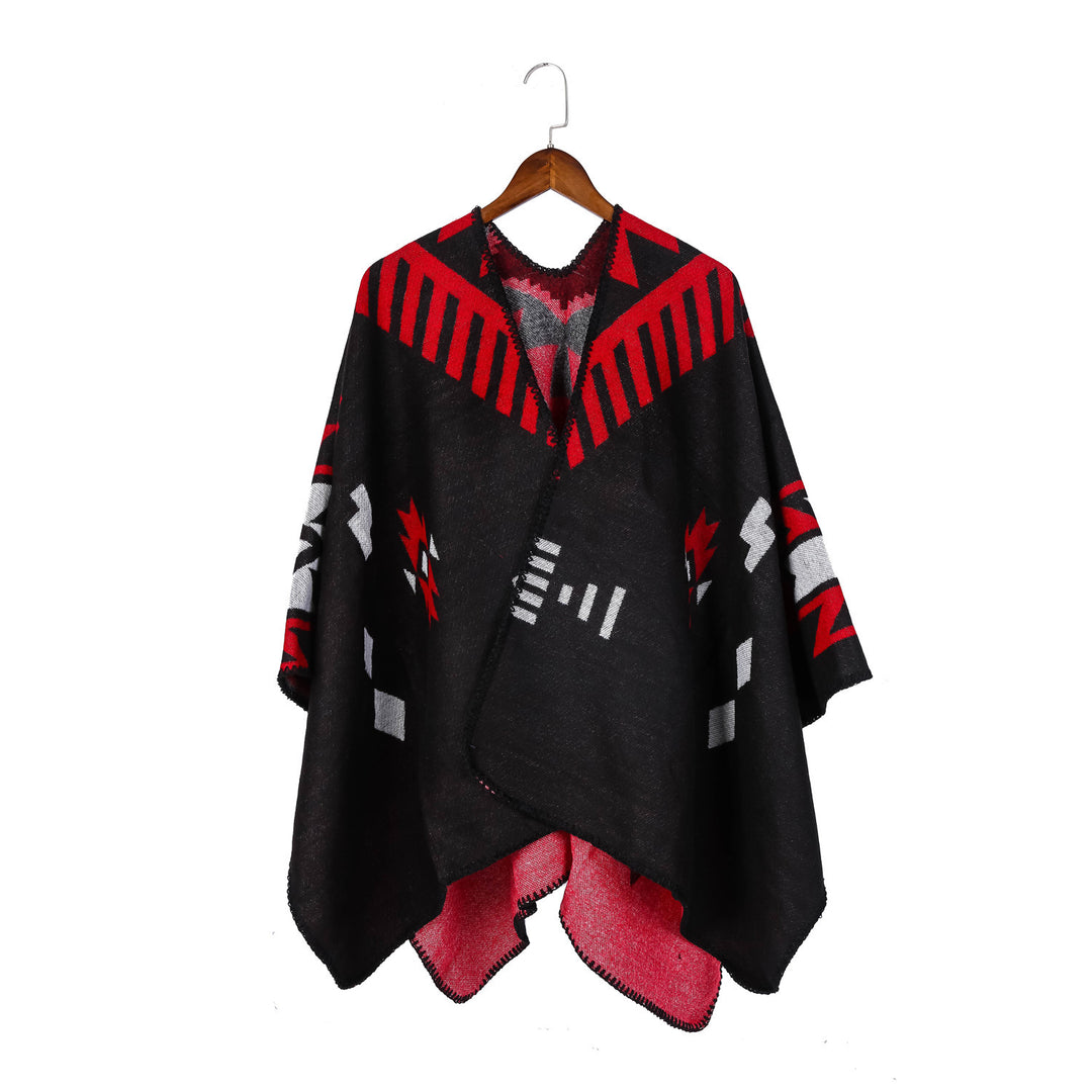Damen Jacquard-Ruana-Umhang mit geometrischem Muster und Wendefinish Shop Nory