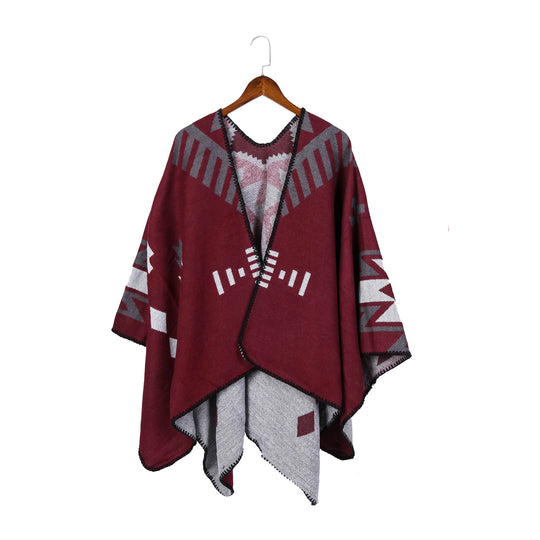 Damen Jacquard-Ruana-Umhang mit geometrischem Muster und Wendefinish Shop Nory