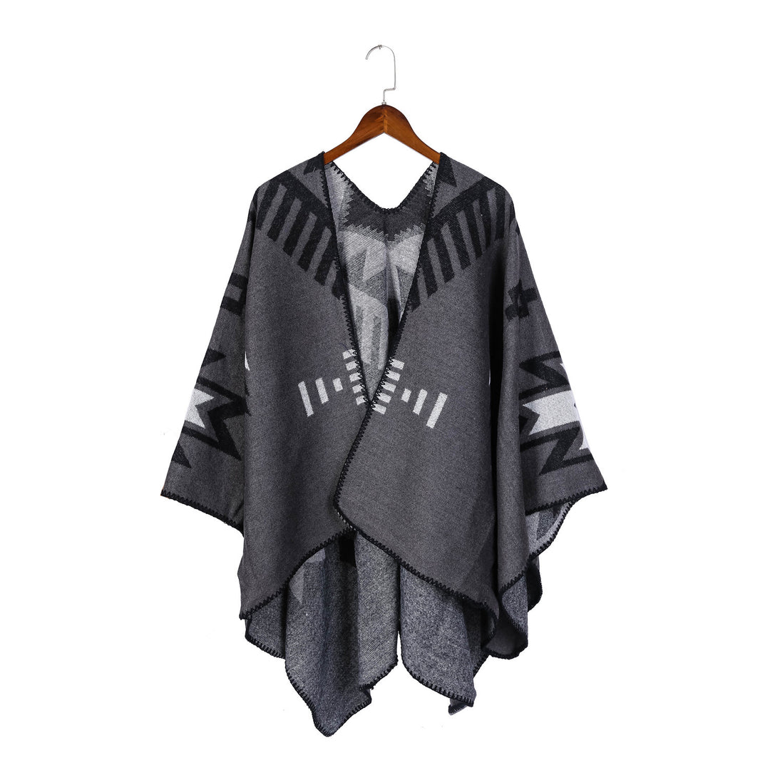 Damen Jacquard-Ruana-Umhang mit geometrischem Muster und Wendefinish Shop Nory