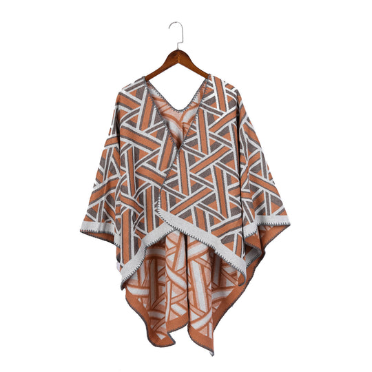Damen Oversize-Ruana mit geometrischem Jacquard und Ziernaht Shop Nory