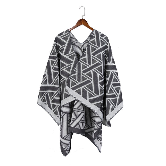 Damen Oversize-Ruana mit geometrischem Jacquard und Ziernaht Shop Nory