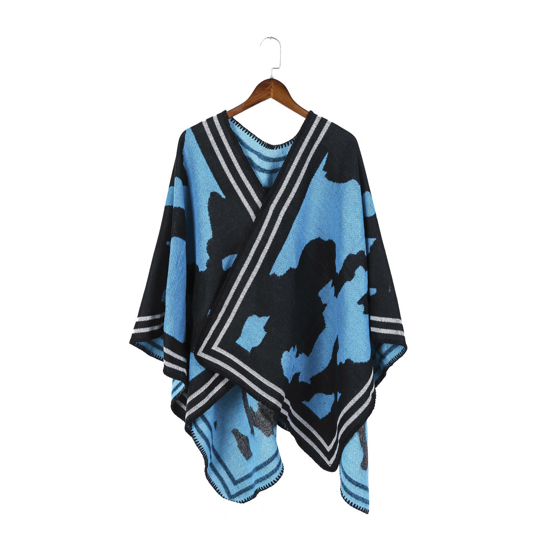 Damen Oversize-Feinstrick-Ruana mit abstraktem Jacquard und kontrastierter Kantenbordüre Shop Nory