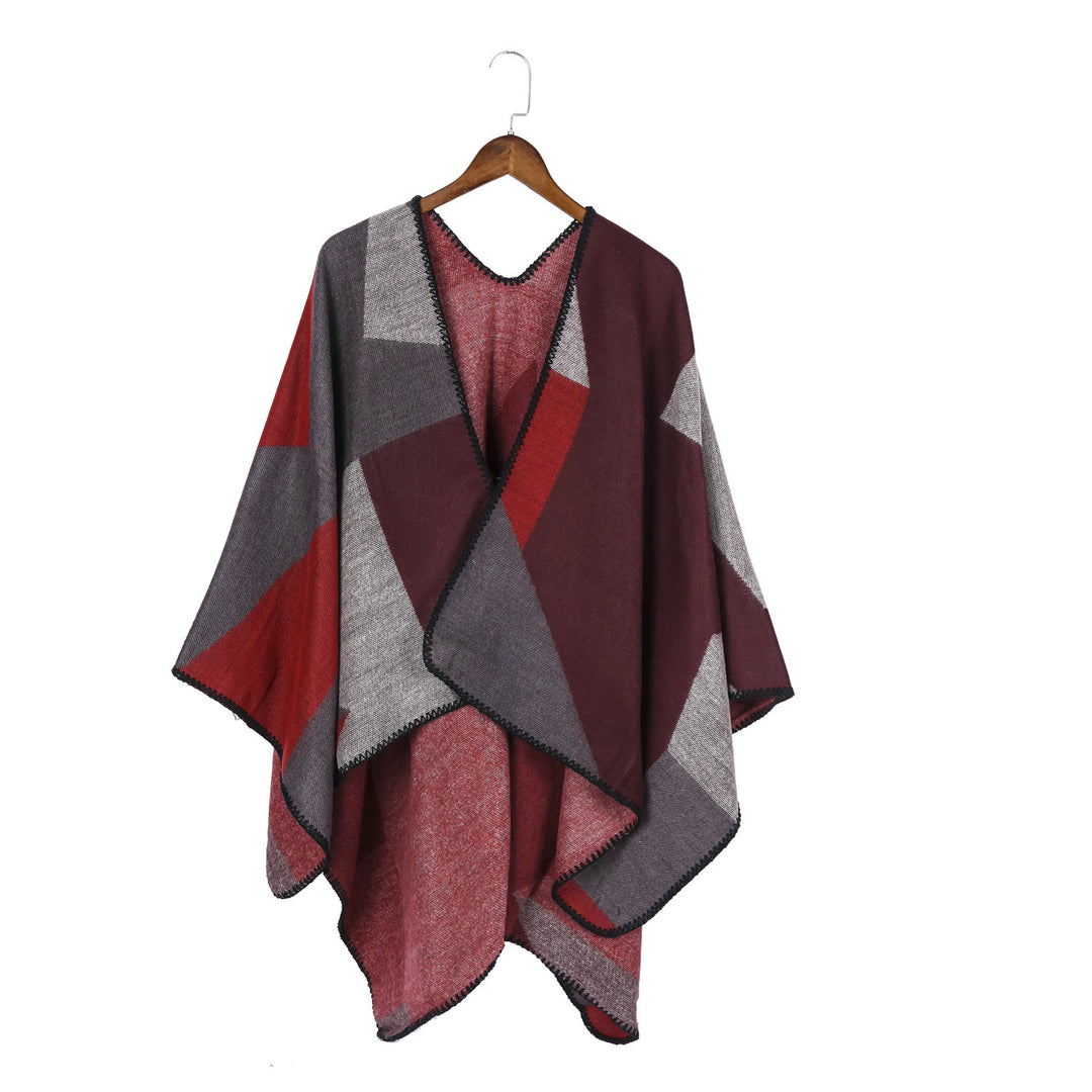 Damen Geometrischer Ruana-Überwurf aus Wollmix mit feiner Häkelkante Shop Nory