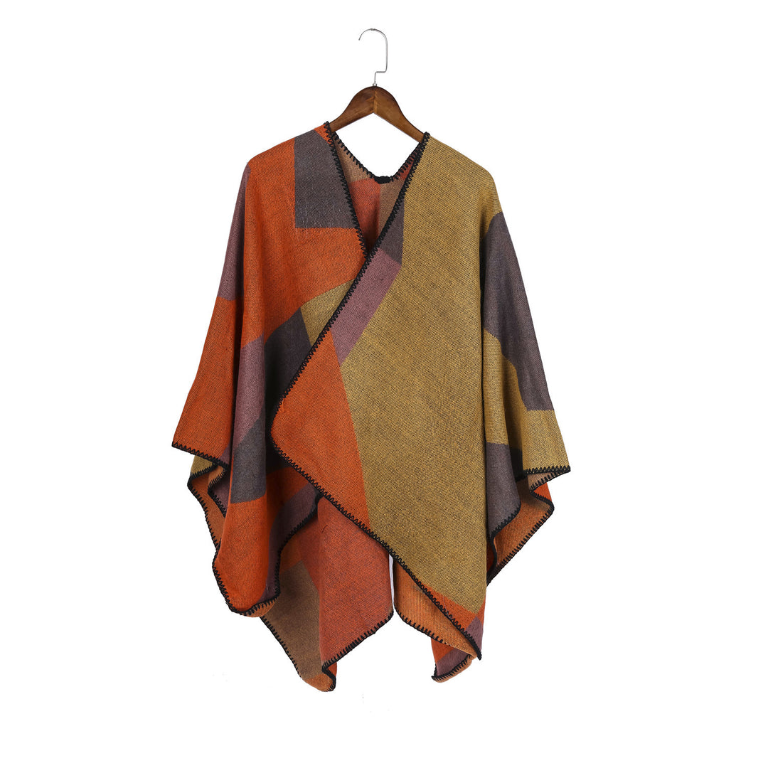 Damen Geometrischer Ruana-Überwurf aus Wollmix mit feiner Häkelkante Shop Nory