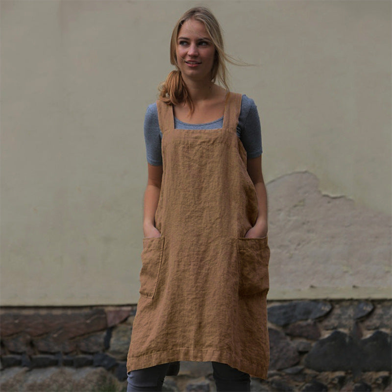Leichtes Damenkleid aus Baumwolle und Leinen mit Taschen