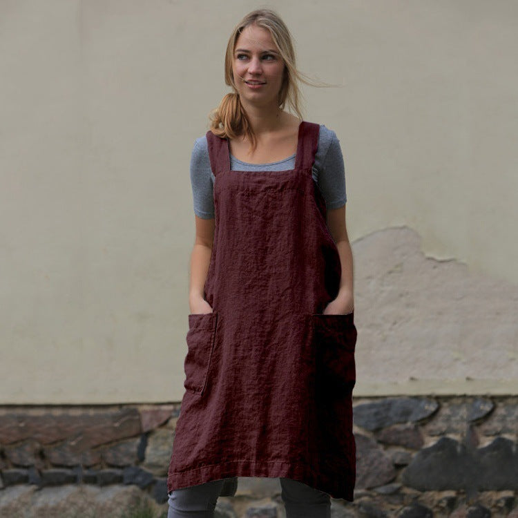 Leichtes Damenkleid aus Baumwolle und Leinen mit Taschen