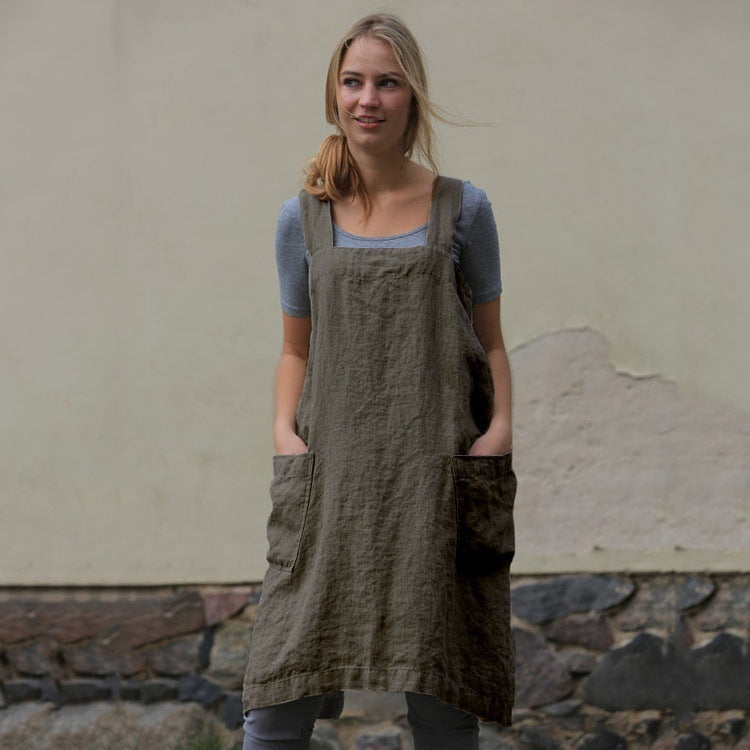 Leichtes Damenkleid aus Baumwolle und Leinen mit Taschen