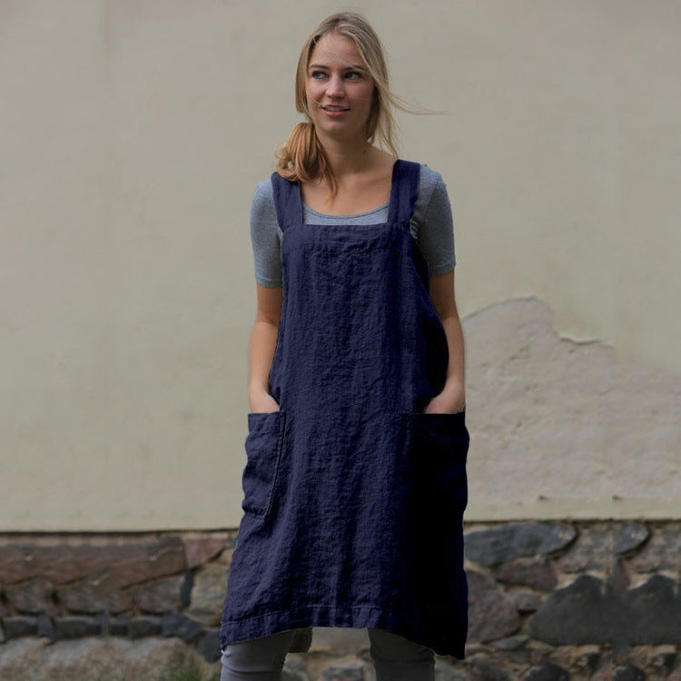Leichtes Damenkleid aus Baumwolle und Leinen mit Taschen