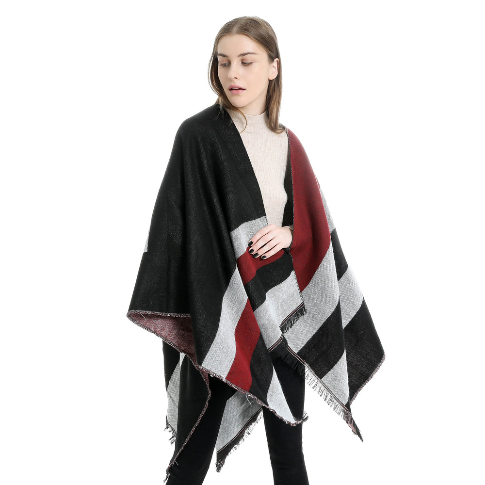 Damen Oversize-Wickelruana im Diagonalstreifen mit Fransenrand Shop Nory