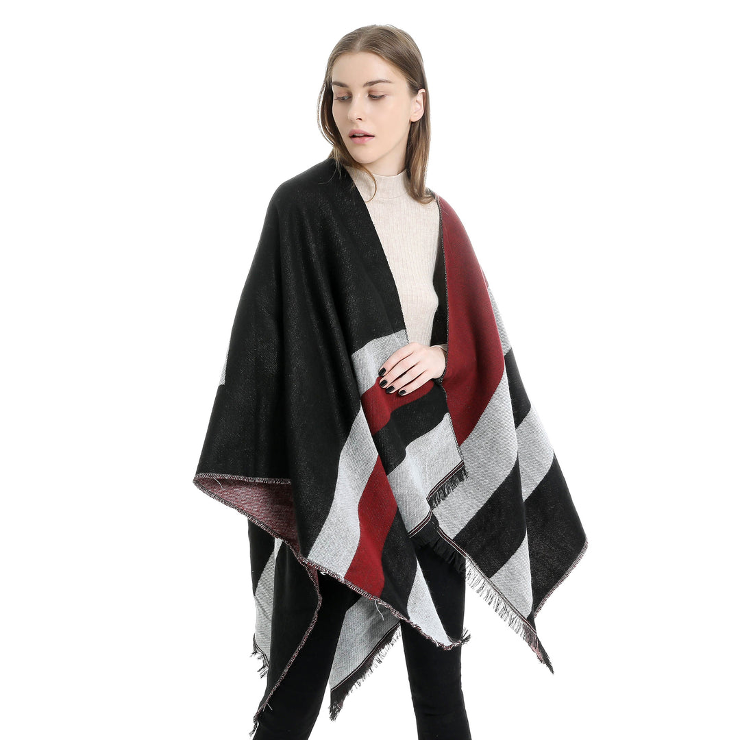 Damen Oversize-Wickelruana im Diagonalstreifen mit Fransenrand Shop Nory