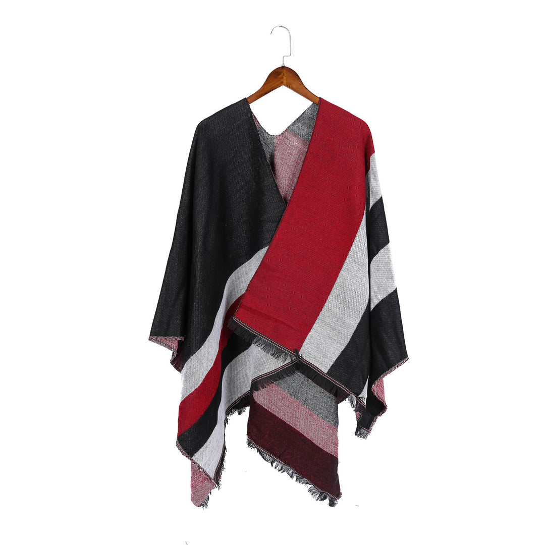 Damen Oversize-Wickelruana im Diagonalstreifen mit Fransenrand Shop Nory