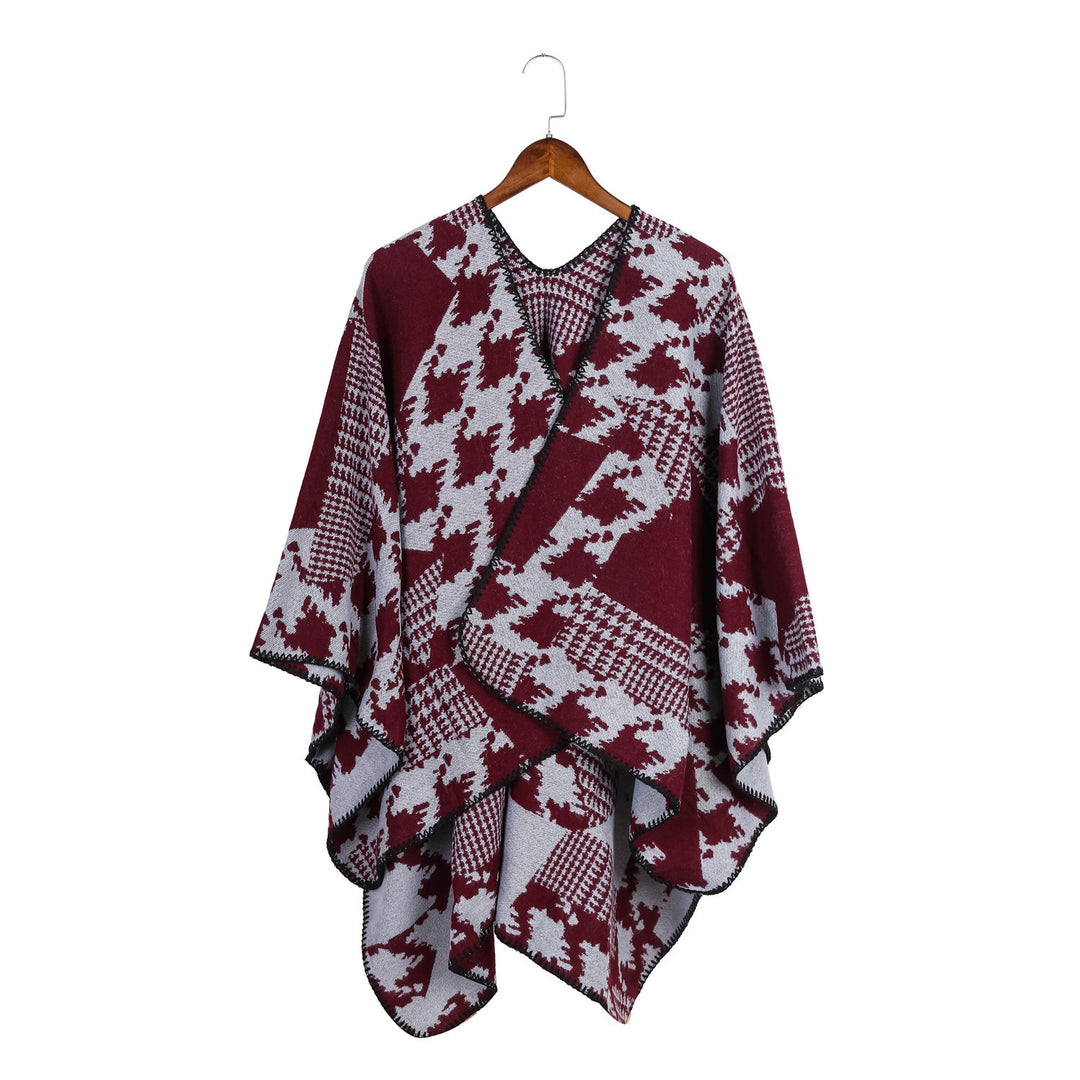 Damen Cape‑Poncho im Ruana‑Schnitt mit dekorativer Kettelkante und zweifarbiger Jacquardstruktur Shop Nory