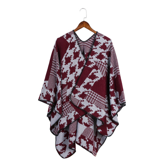 Damen Cape‑Poncho im Ruana‑Schnitt mit dekorativer Kettelkante und zweifarbiger Jacquardstruktur Shop Nory
