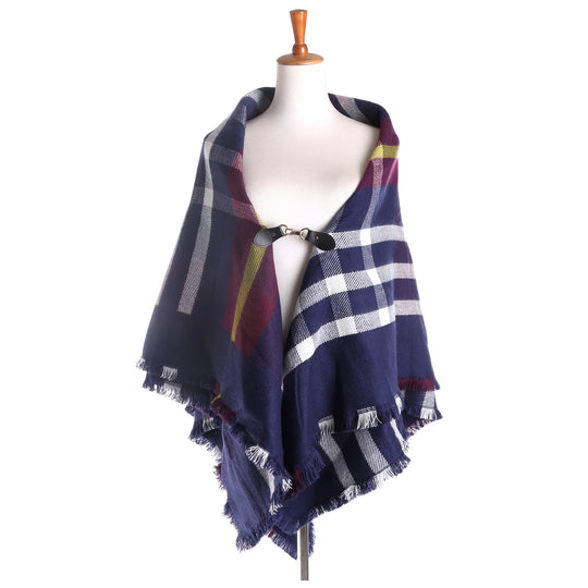 Damen Karierter Wollmix-Capeponcho mit Fransen und Lederverschluss Shop Nory