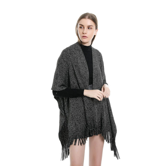 Damen Oversize-Strickruana mit Glitzerfaden und Fransen Shop Nory