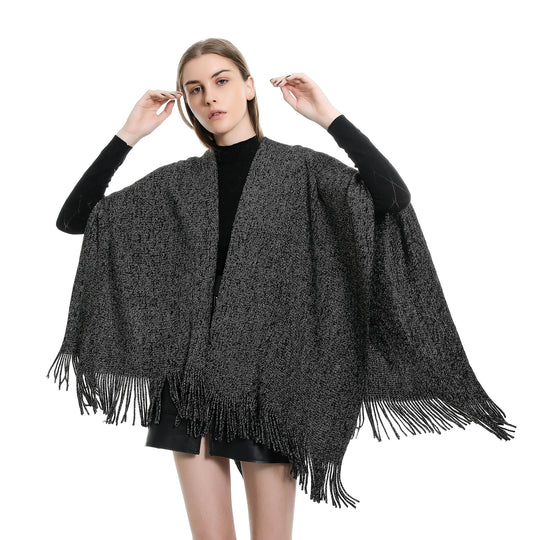 Damen Oversize-Strickruana mit Glitzerfaden und Fransen Shop Nory