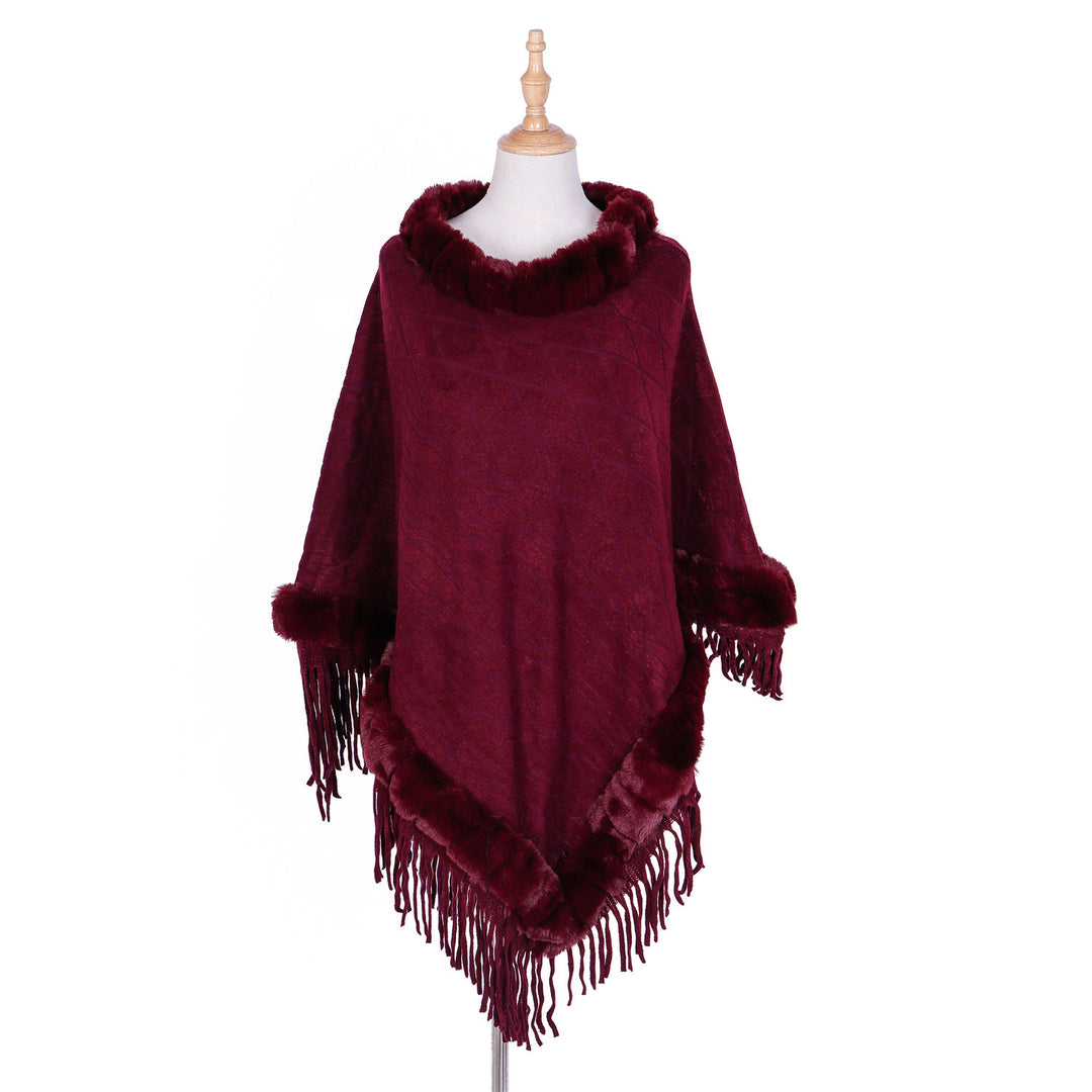 Damen Wolloptik-Ruana mit Kunstfellkragen, Fransensaum und Oversize-Fall Shop Nory