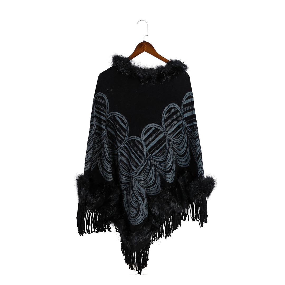 Damen Fransen‑Poncho mit Kunstfellbesatz und Jacquard‑Ruana Shop Nory