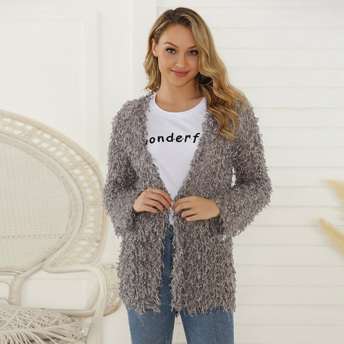 Damen Flauschiger Shaggy-Cardigan mit offener Front & lockerer Passform Shop Nory