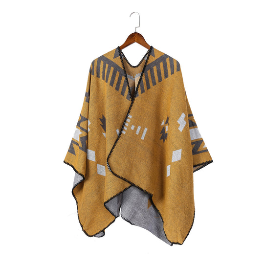 Damen Jacquard-Ruana-Umhang mit geometrischem Muster und Wendefinish Shop Nory
