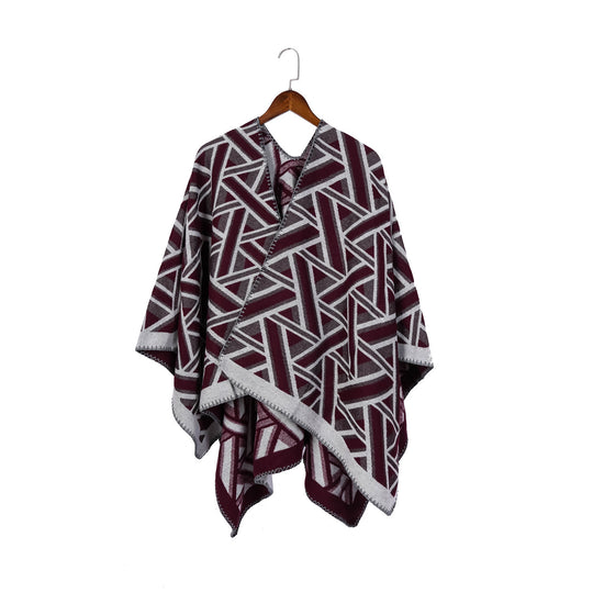 Damen Oversize-Ruana mit geometrischem Jacquard und Ziernaht Shop Nory