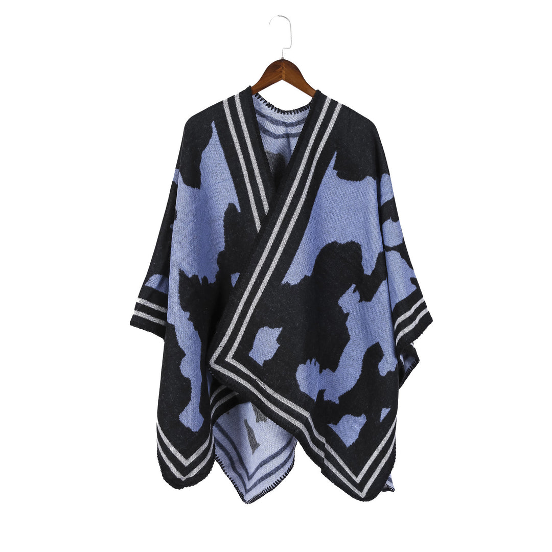 Damen Oversize-Feinstrick-Ruana mit abstraktem Jacquard und kontrastierter Kantenbordüre Shop Nory