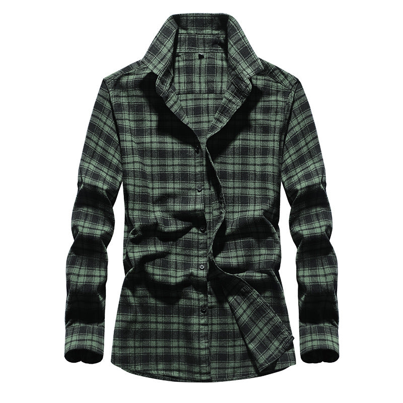 Herren Karo-Flanellhemd Slim Fit mit Stehkragen, thermischer Baumwollmischung und sichtbarer Knopfleiste Shop Nory