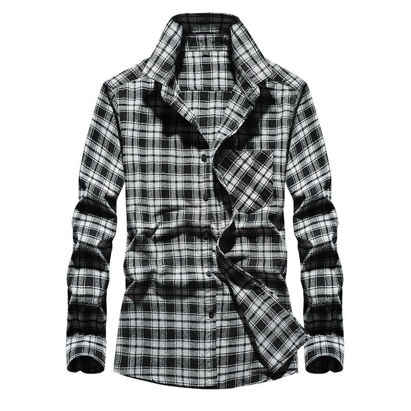 Herren Karo-Flanellhemd Langarm Baumwollmix mit Brusttasche und Kentkragen Shop Nory