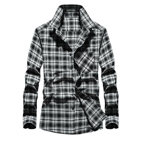 Herren Karo-Flanellhemd Langarm Baumwollmix mit Brusttasche und Kentkragen Shop Nory