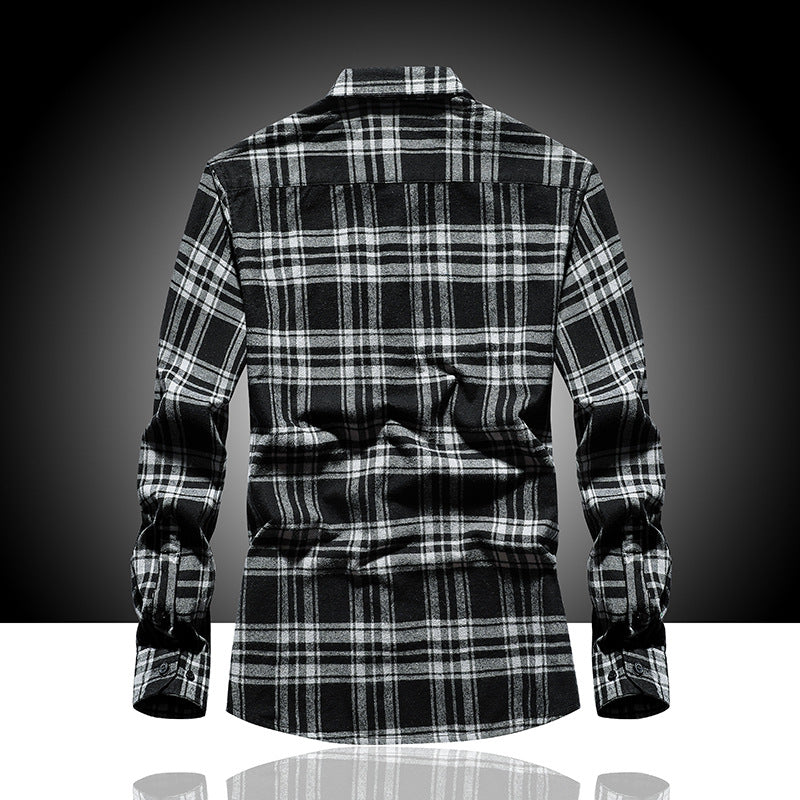 Herren Karo-Flanellhemd Langarm Baumwollmix mit Brusttasche und Kentkragen Shop Nory