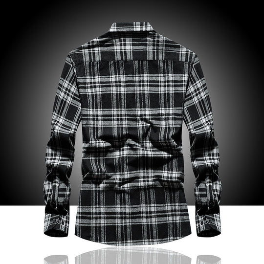 Herren Karo-Flanellhemd Langarm Baumwollmix mit Brusttasche und Kentkragen Shop Nory