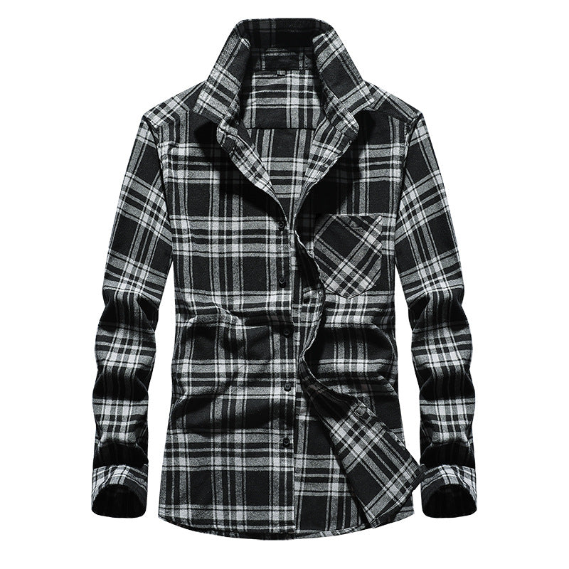 Herren Karo-Flanellhemd Langarm Baumwollmix mit Brusttasche und Kentkragen Shop Nory