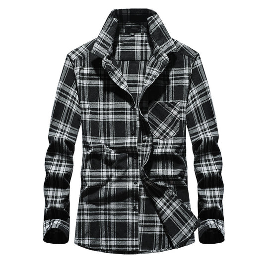 Herren Karo-Flanellhemd Langarm Baumwollmix mit Brusttasche und Kentkragen Shop Nory
