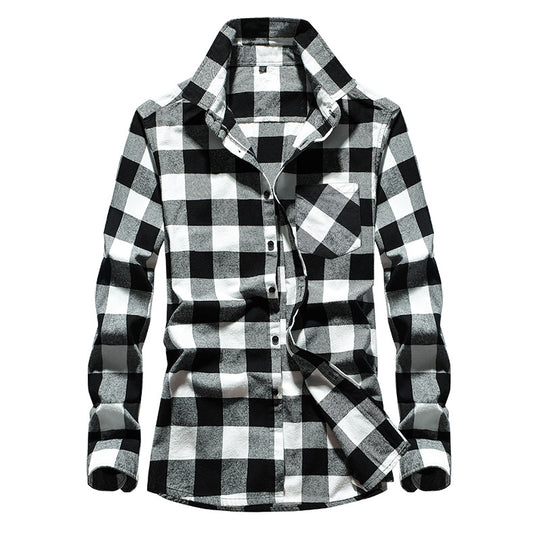 Herren Karo-Flanellhemd Langarm Baumwollmix mit Brusttasche und Kentkragen Shop Nory