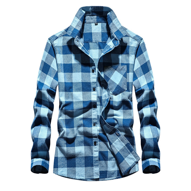 Herren Karo-Flanellhemd Langarm Baumwollmix mit Brusttasche und Kentkragen Shop Nory