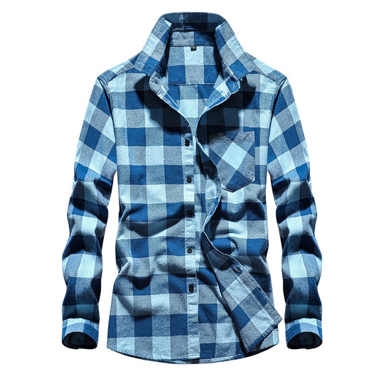 Herren Karo-Flanellhemd Langarm Baumwollmix mit Brusttasche und Kentkragen Shop Nory