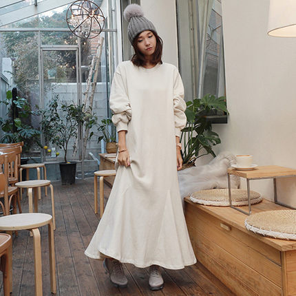 Damen Oversize-Fleece-Maxikleid mit Kapuze und Eingrifftaschen Shop Nory