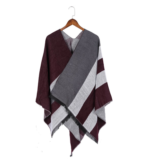 Damen Oversize-Wickelruana im Diagonalstreifen mit Fransenrand Shop Nory