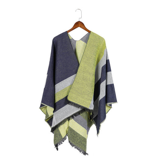 Damen Oversize-Wickelruana im Diagonalstreifen mit Fransenrand Shop Nory