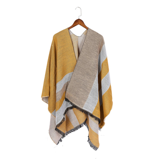 Damen Oversize-Wickelruana im Diagonalstreifen mit Fransenrand Shop Nory