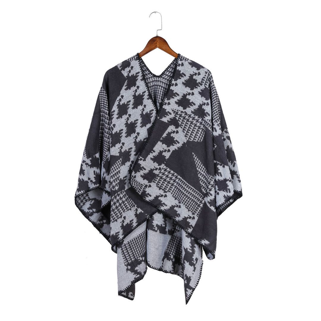 Damen Cape‑Poncho im Ruana‑Schnitt mit dekorativer Kettelkante und zweifarbiger Jacquardstruktur Shop Nory