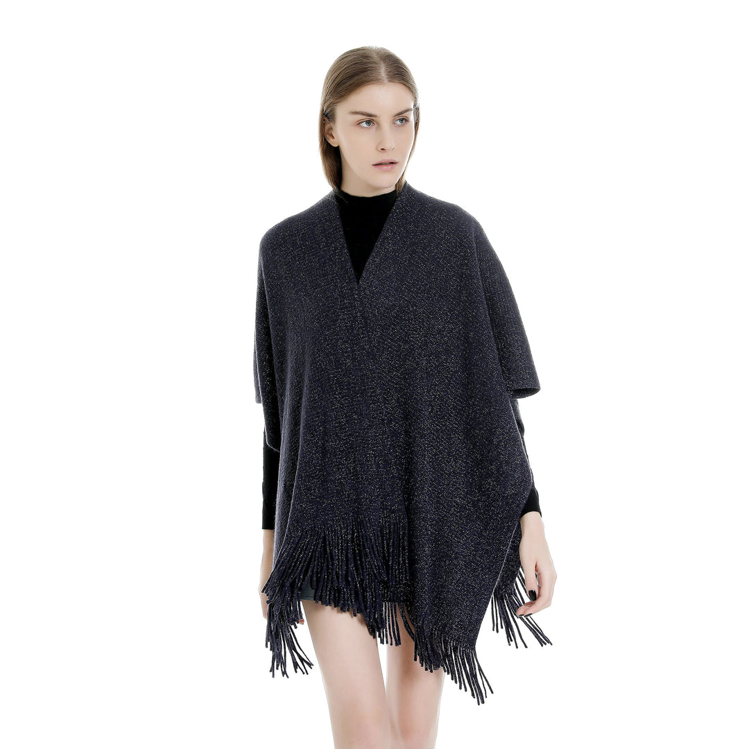 Damen Oversize-Strickruana mit Glitzerfaden und Fransen Shop Nory