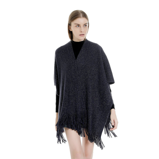 Damen Oversize-Strickruana mit Glitzerfaden und Fransen Shop Nory