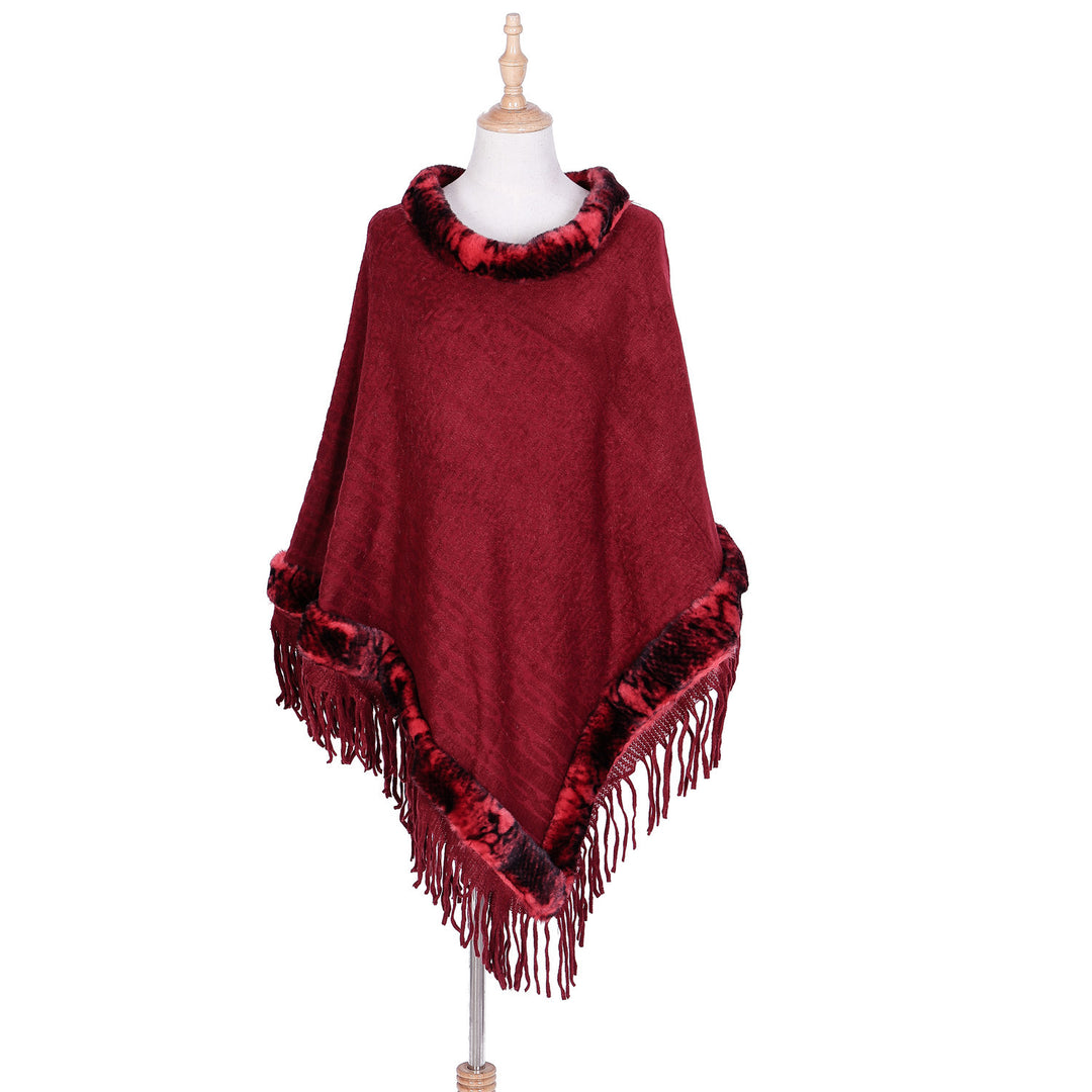 Damen Eleganter Wollmix‑Poncho mit Kunstfellbesatz und Fransensaum Shop Nory